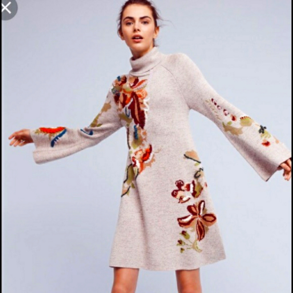 NWT Knitted and Knotted Embroidered Petals Dress